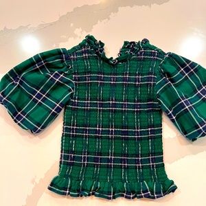 Janie and Jack green tartan stretchy top. Size 8